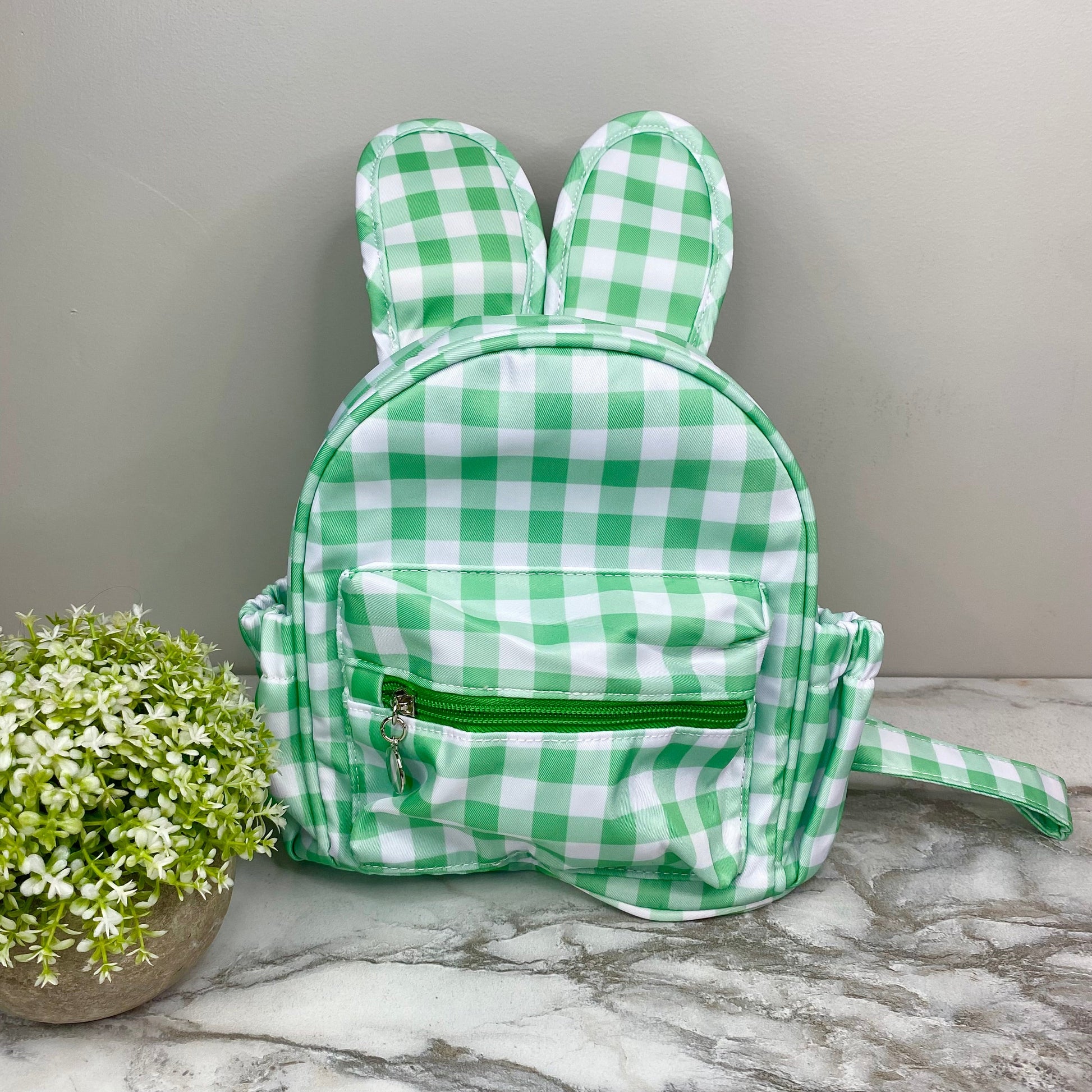 Mini Backpack Easter Gingham Bunny Ears Green